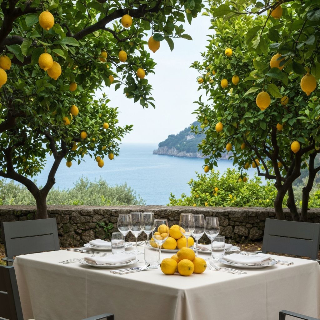 Fine dining in Italian lemon grove on Amalfi Coast