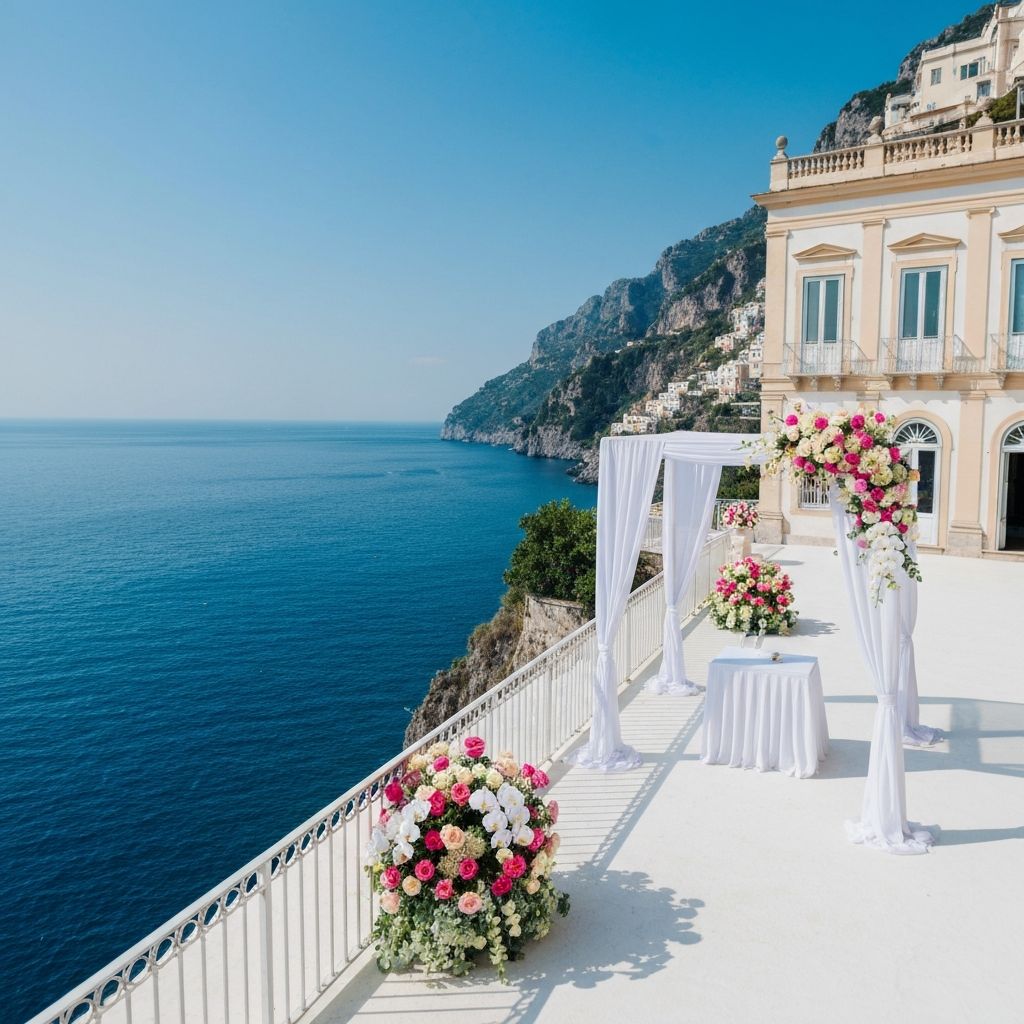 Luxury wedding ceremony on Amalfi Coast terrace