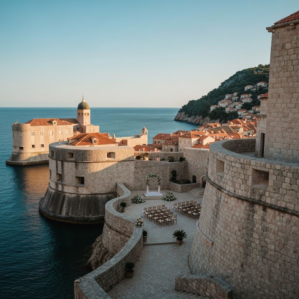 Historic fortress wedding venue in Dubrovnik overlooking the Adriatic Sea