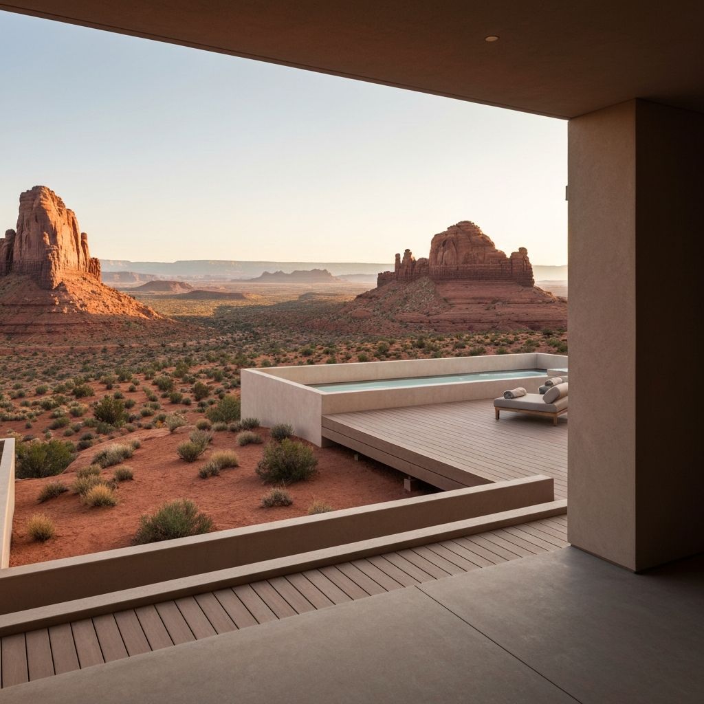 Luxury desert wellness sanctuary in Arizona with red rock formations