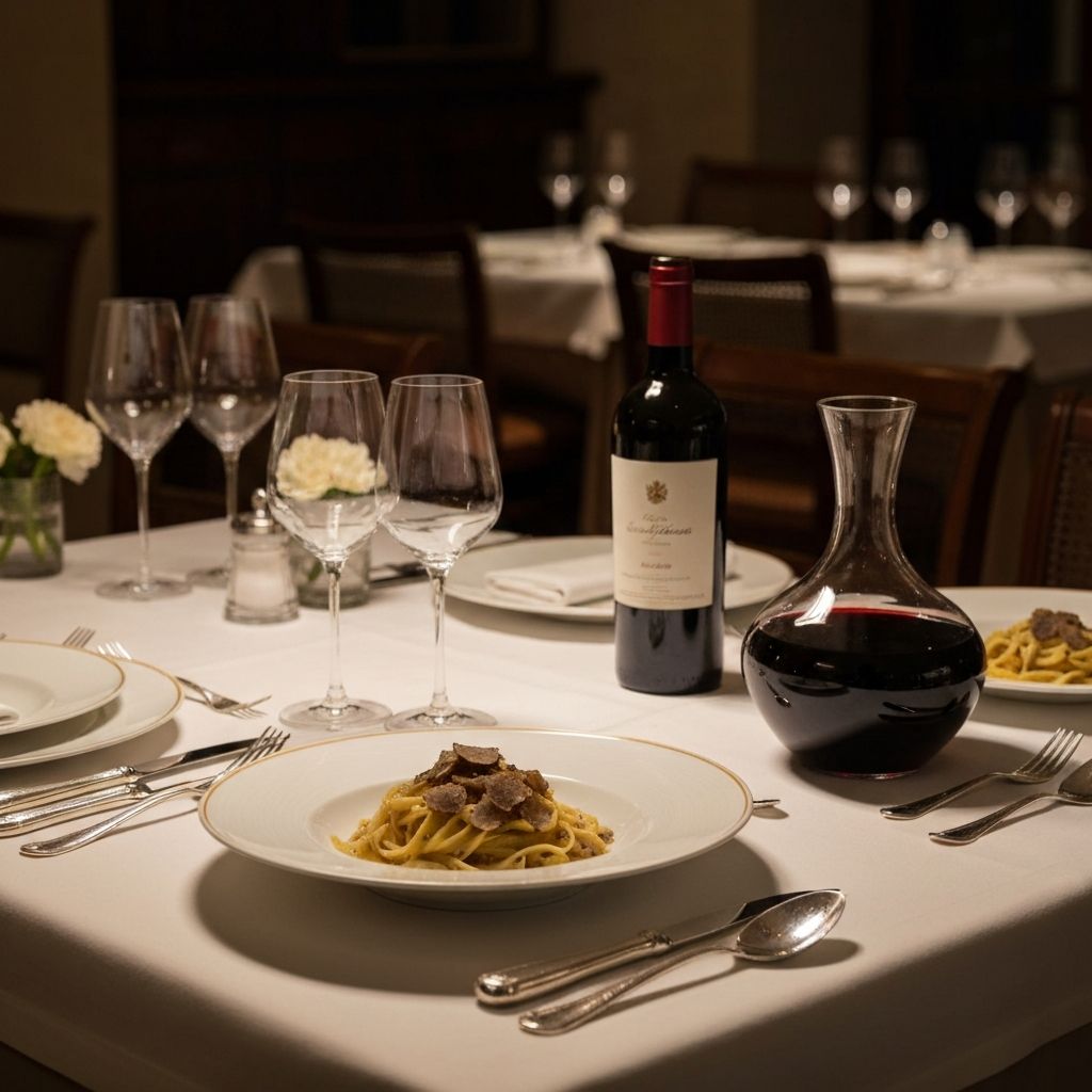 Michelin-starred Italian fine dining with truffle pasta and wine