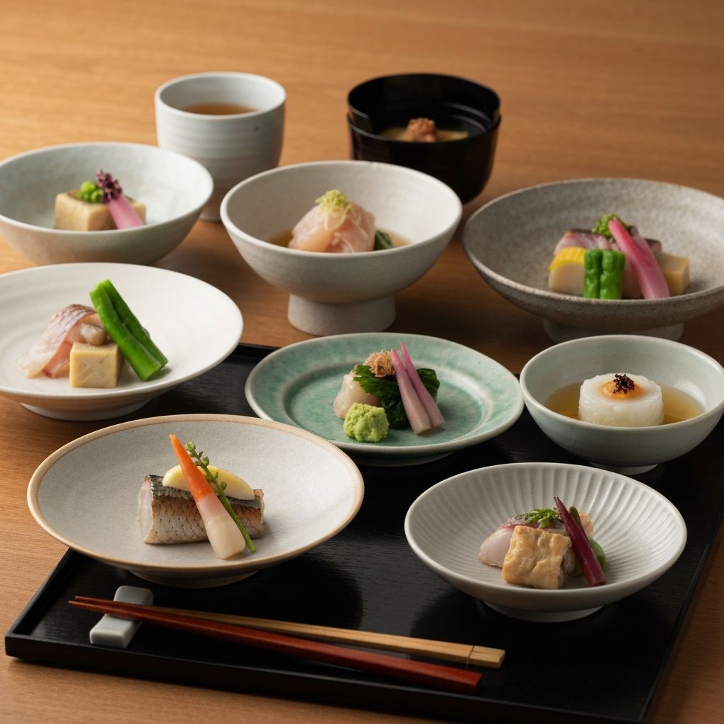 Exquisite kaiseki Japanese fine dining with multiple seasonal dishes