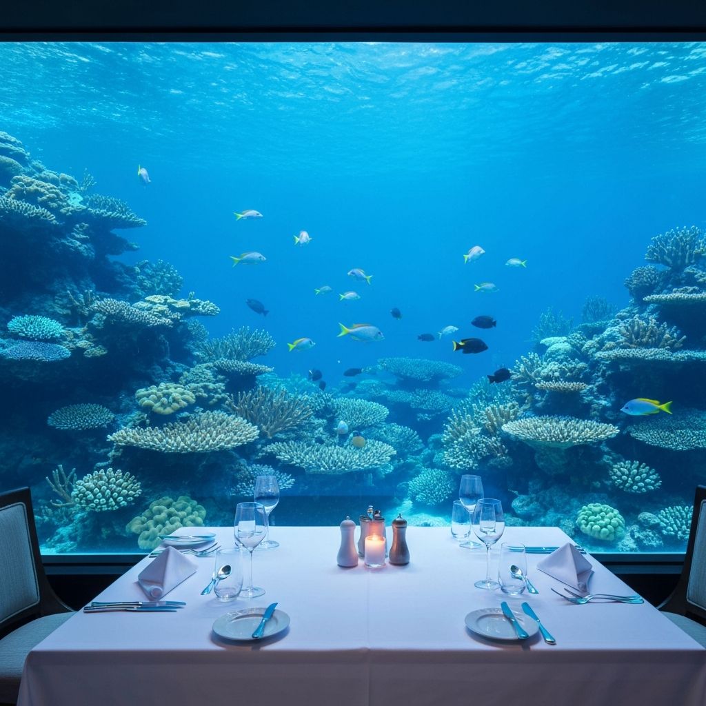 Underwater restaurant with panoramic ocean views in Maldives