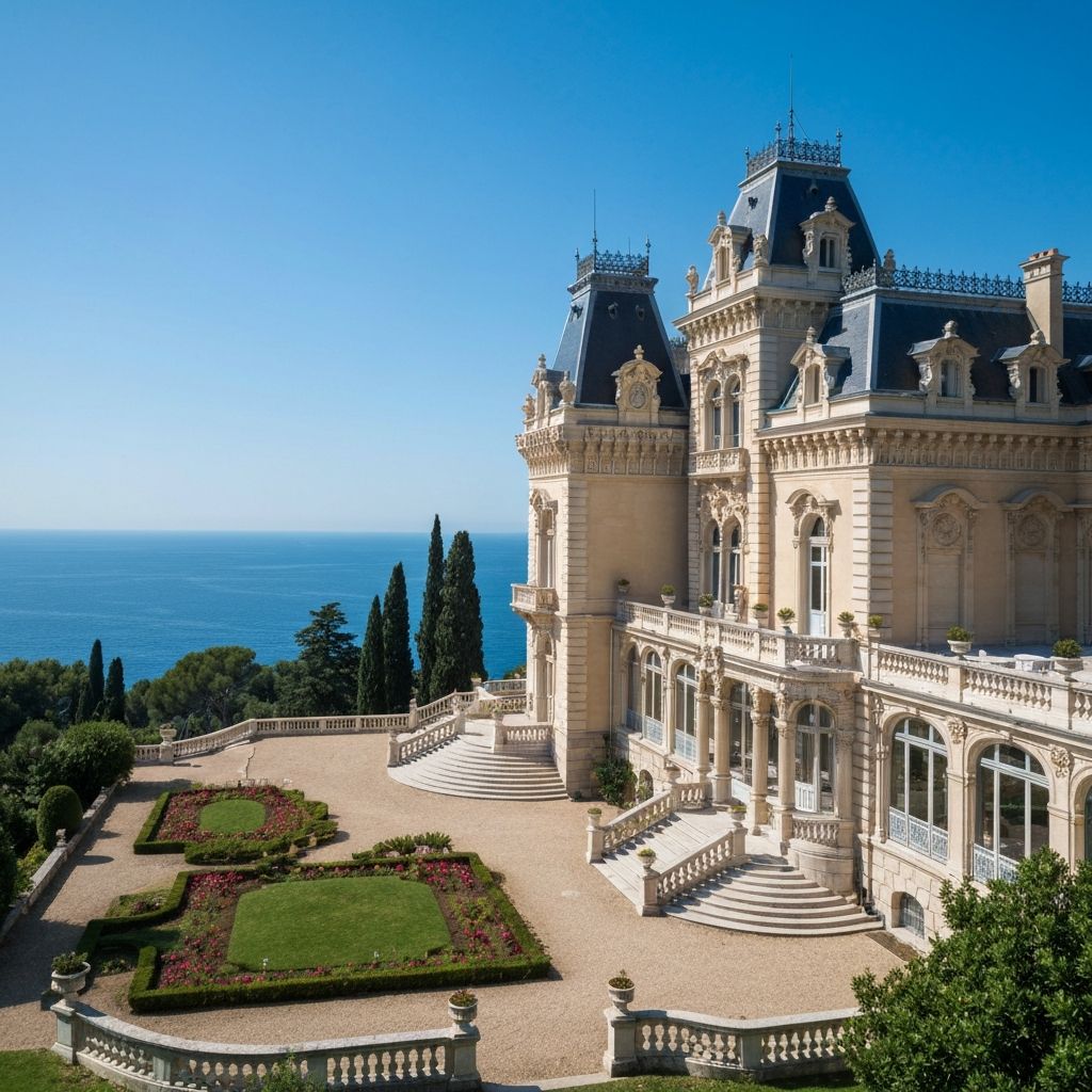 Magnificent Belle Époque French château with lush Mediterranean gardens and elegant architecture