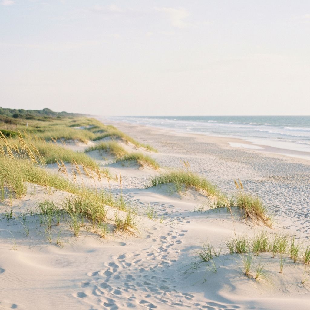 Serene beach wedding on Outer Banks North Carolina with wild Atlantic coastline and natural beauty