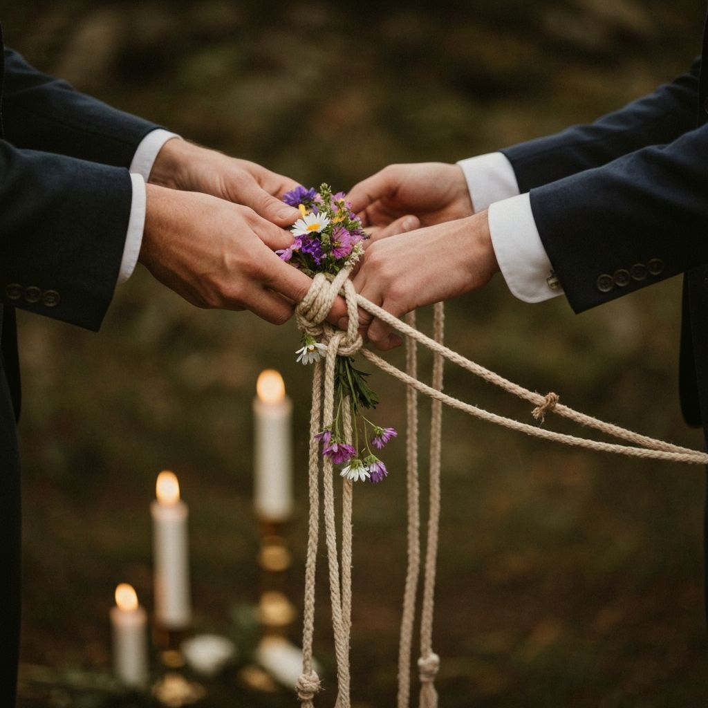 Sacred wedding handfasting ceremony with ceremonial cords
