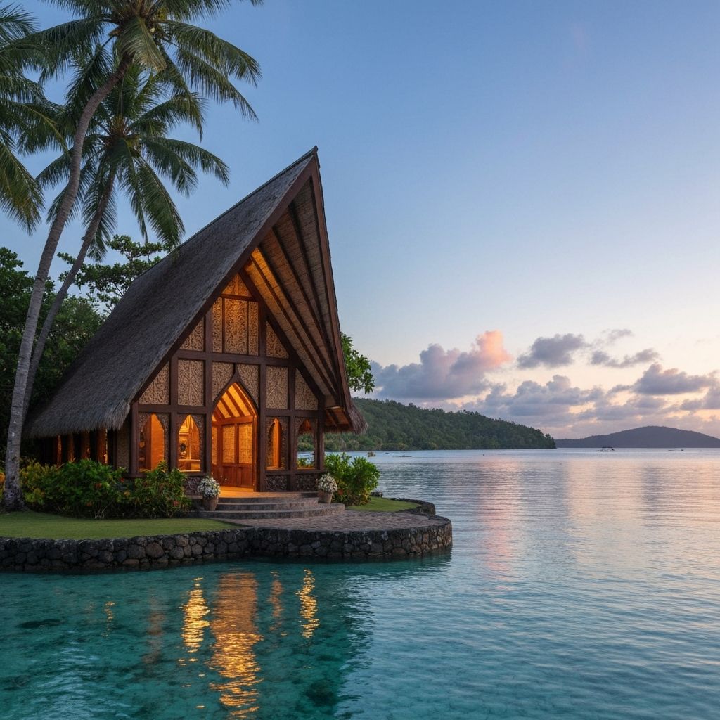Private island chapel wedding in Fiji with crystal lagoon and lush tropical gardens