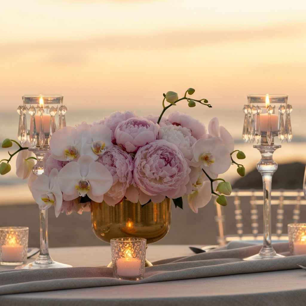 Luxury wedding table centerpiece with orchids