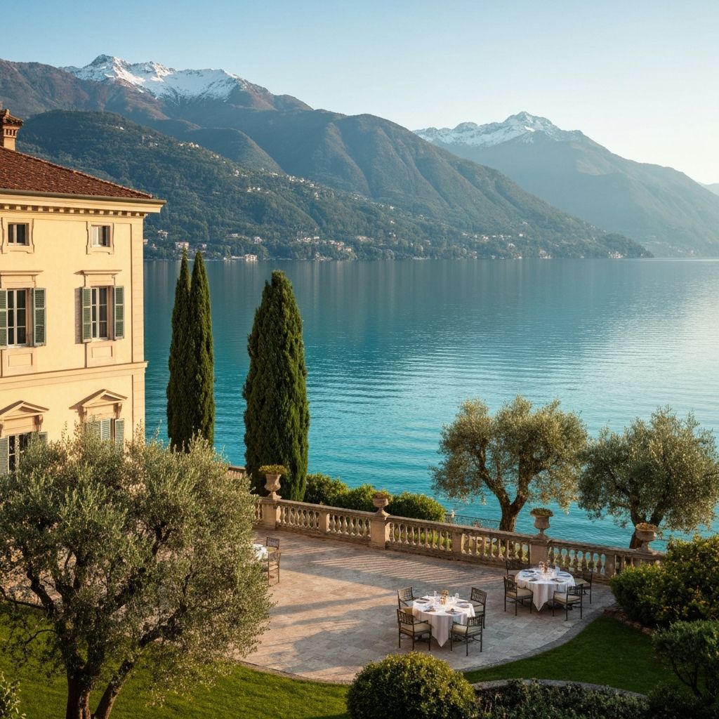 Mandarin Oriental Lake Como Italy 18th-century lakeside villa with botanical gardens, turquoise lake and snow-capped Alps