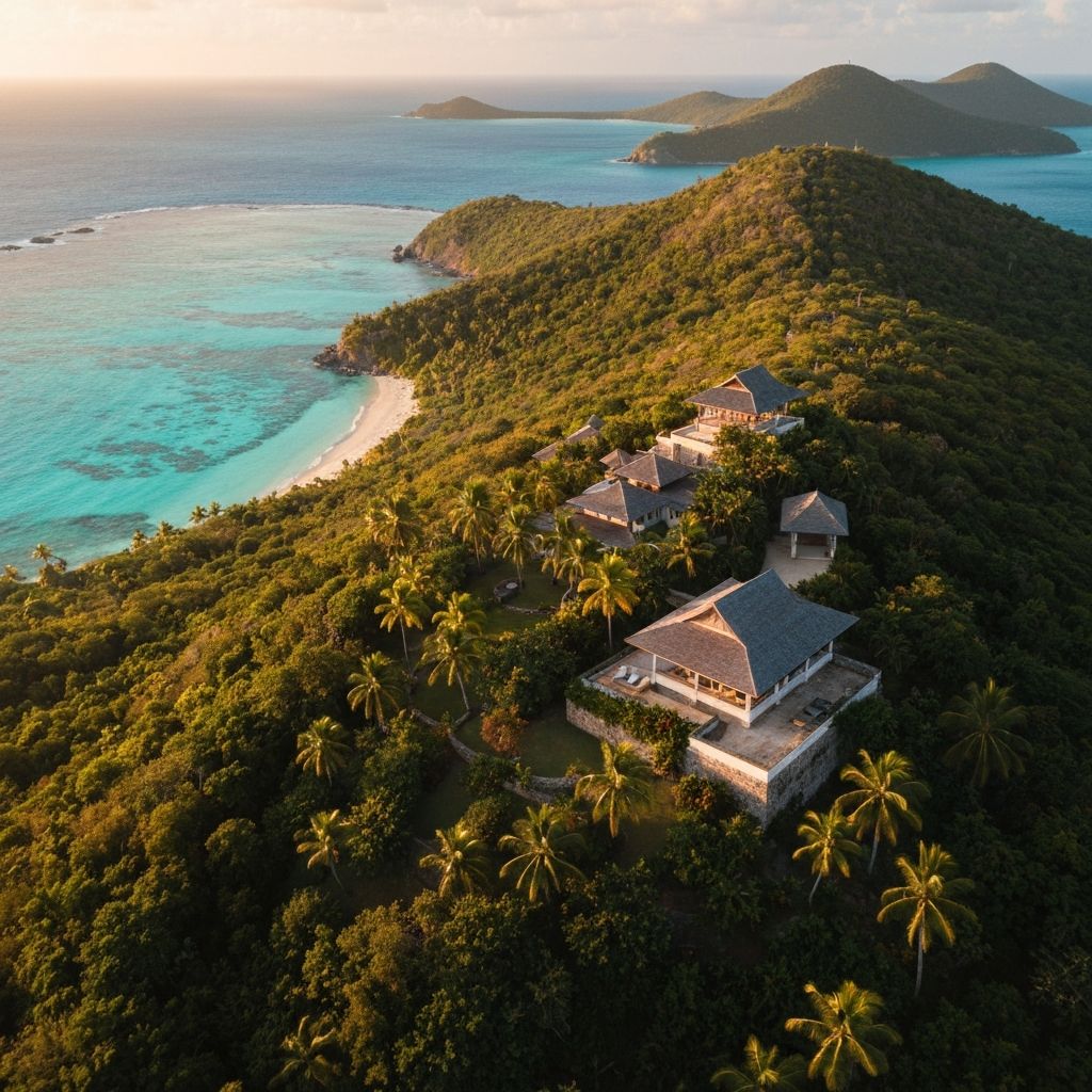 Necker Island aerial view, Sir Richard Branson's private island in British Virgin Islands